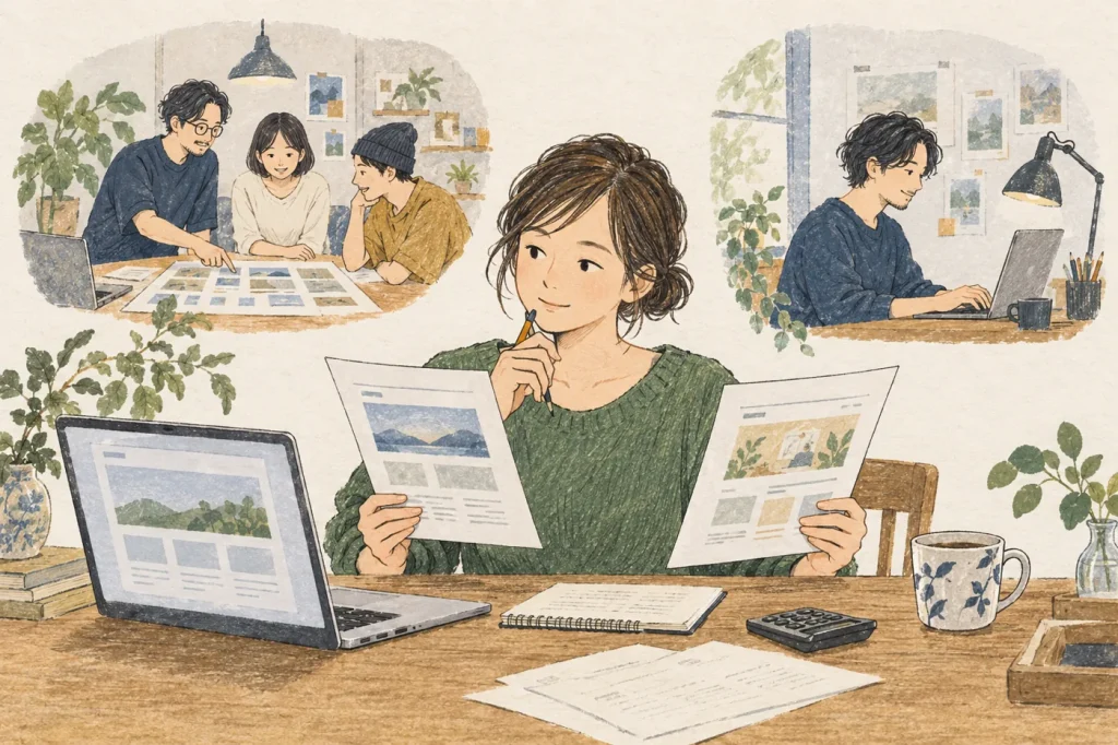 制作会社とフリーランスの提案を見比べ、ホームページの依頼先を考える事業者